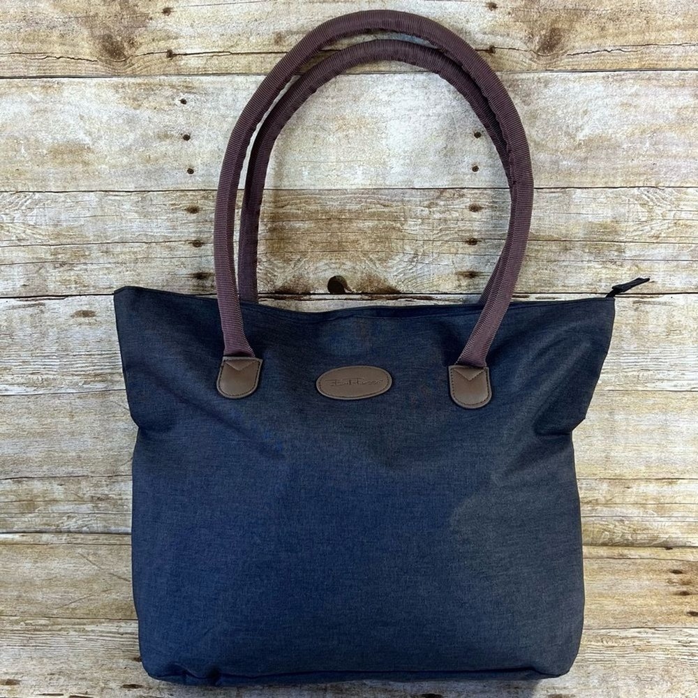 Bella Russo Tote Bag Charcoal Gray Brown‎ Straps Zipper Closure Large Carryall